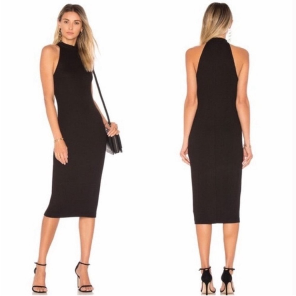L'Agence Mock Neck Midi black Dress, SMALL